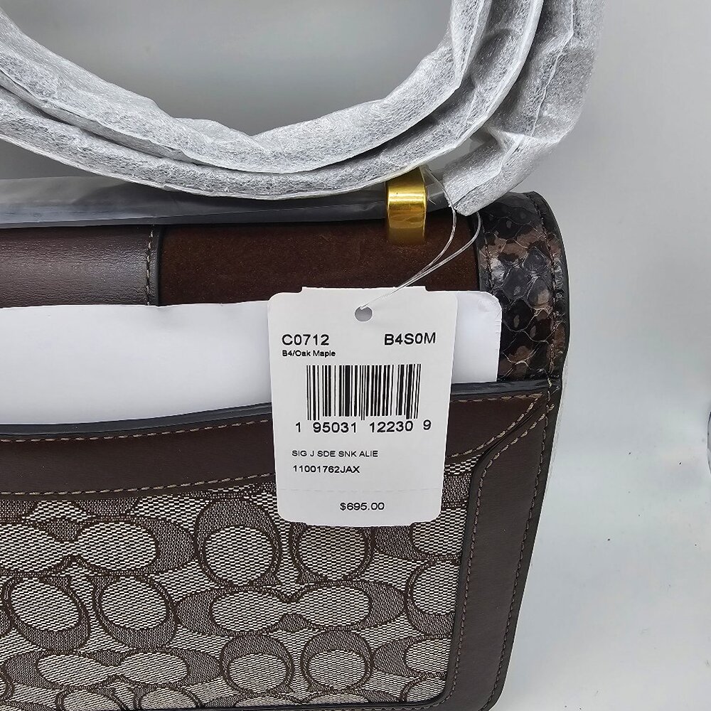 Coach Alie Shoulder Bag Signature Jacquard with Snakeskin Detail C0712 Oak Maple - Picture 8 of 9